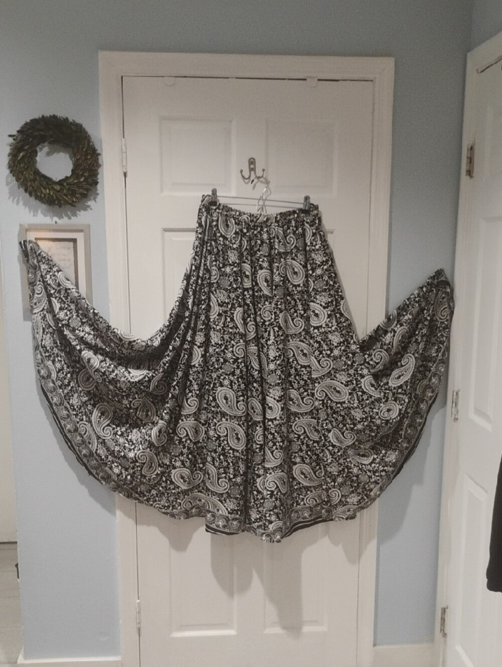 Black & White Paisley Maxi Skirt with Elastic Waistband - Picture 3 of 4